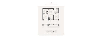A floor plan of a 2 bedroom, 2 bathroom apartment sized 765 square feet.